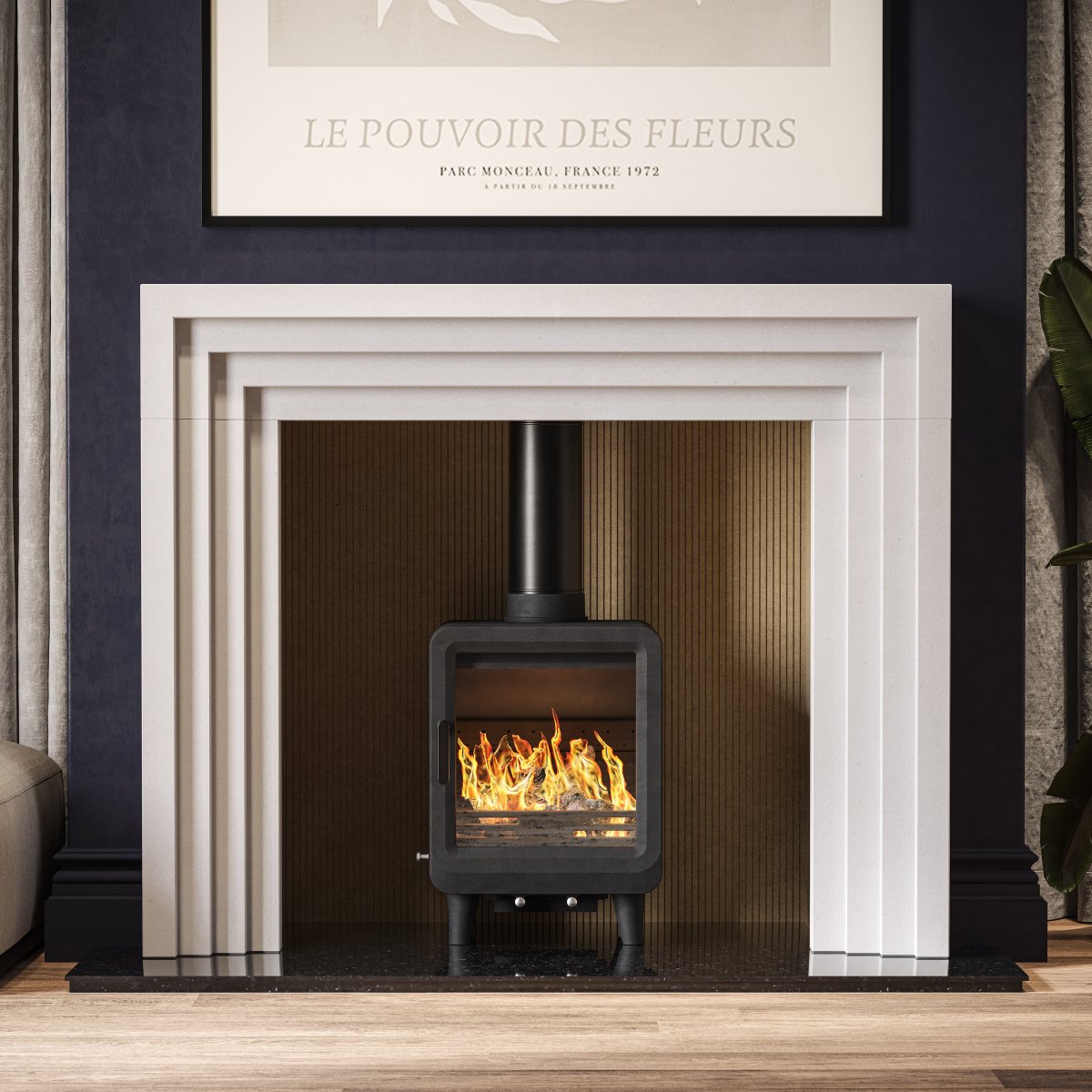 Obsidian Slim Honed Polar White Fireplace - Image 2