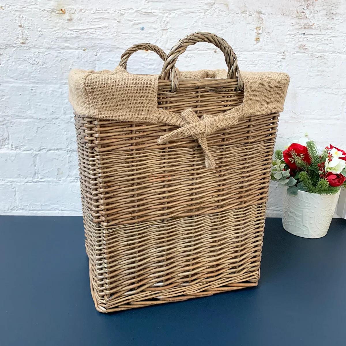 Rectangular Wicker Lined Log Basket 46cm - Image 5