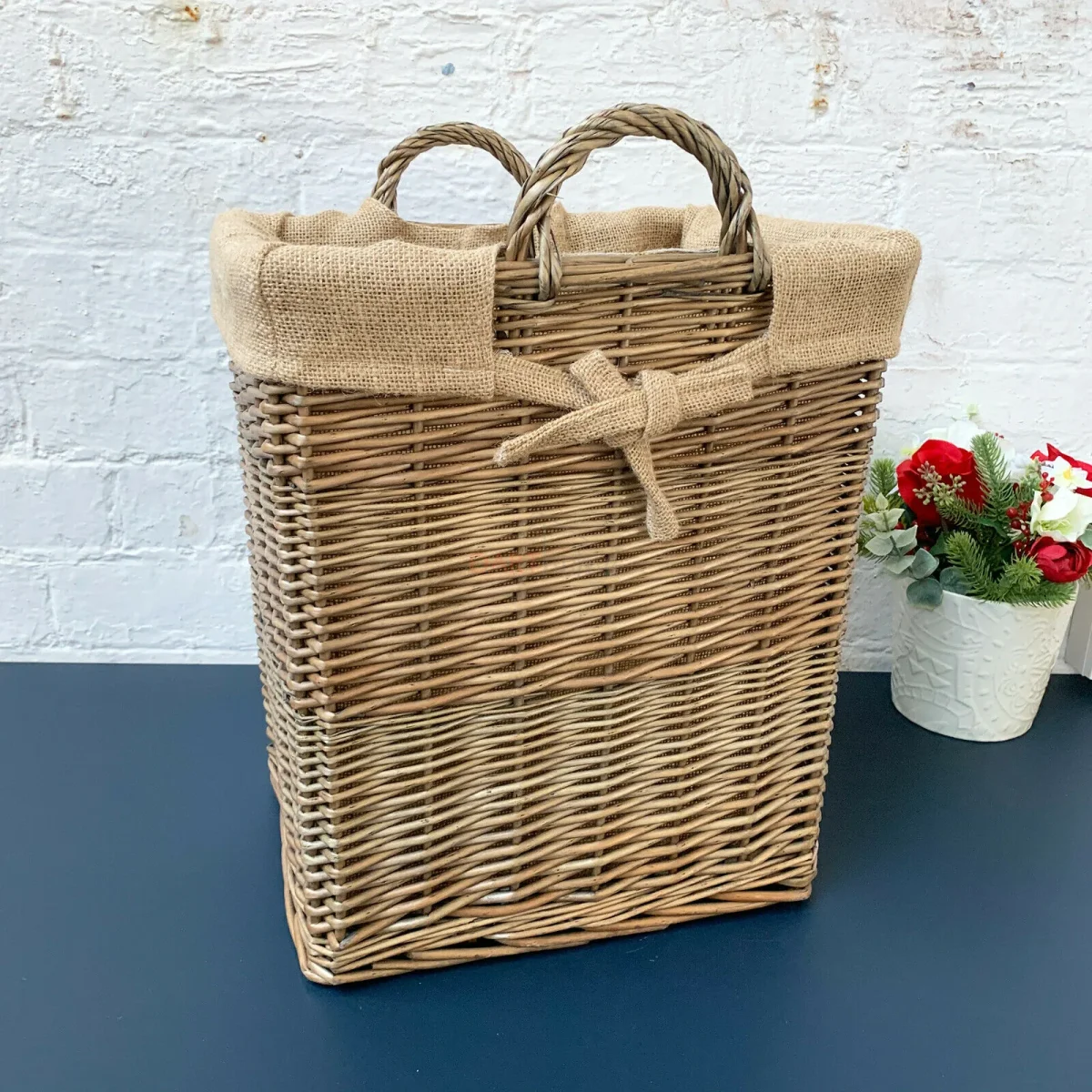 Rectangular Wicker Lined Log Basket 46cm - Image 2